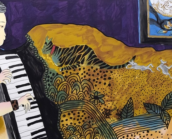 フジコ・ヘミングの絵画作品　タイトルは、紙のピアノ物語